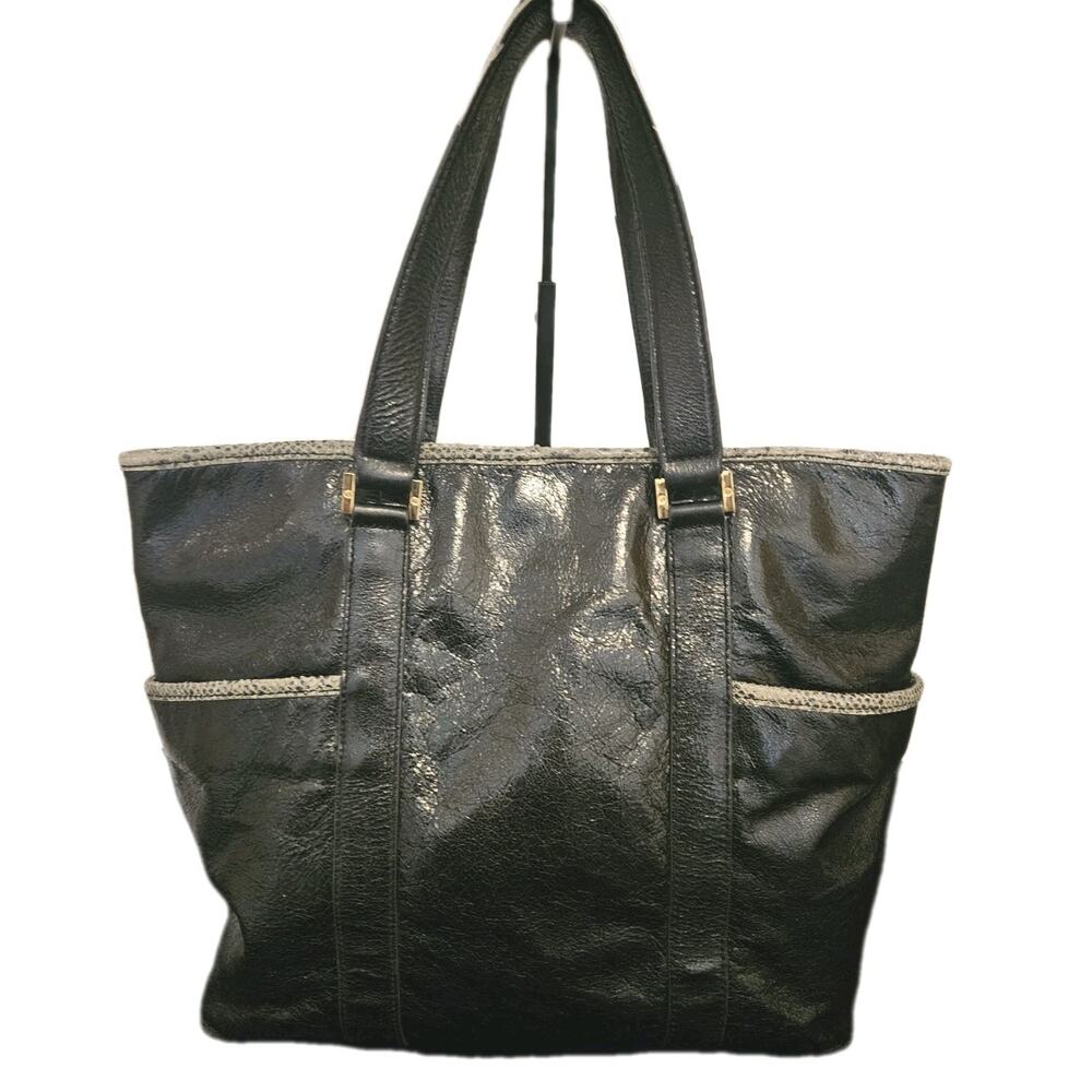 Tory Burch Shiny Black Crinkled Leather Vertical Tote Bag 14x13x4 - Picture 7 of 16